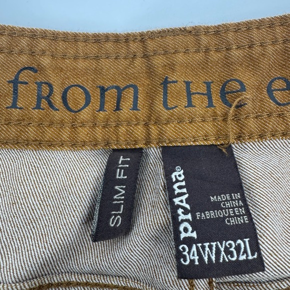 Prana Slim Fit Pants Mens 34x32 Brown Organic Cotton Blend Outdoor Chino Hiking - Picture 7 of 14